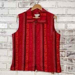 Coldwater Creek Boho Red Multi Tapestry Ribbon Floral Zip Lined Vest Size L